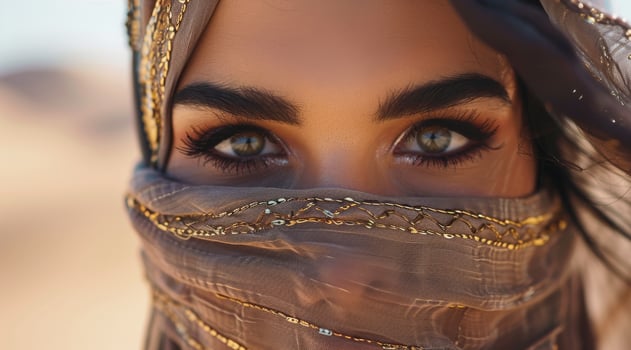 Mysterious eyes of a woman veiled in traditional attire photo