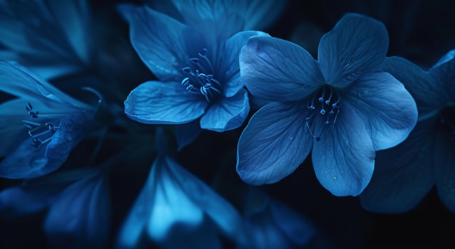 Elegant blue flowers in a mystical dark setting photo