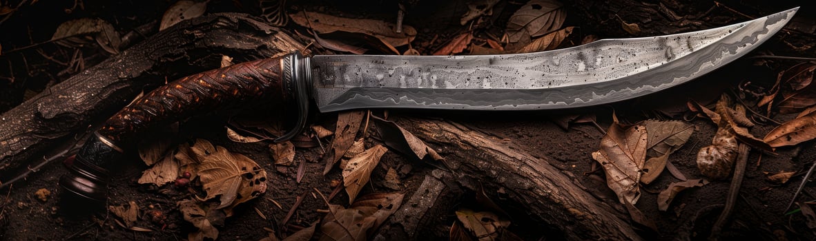 A steel knife on forest floor photo