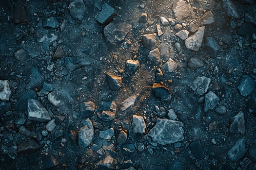 Textured ice shards on a frozen surface under blue lighting photo