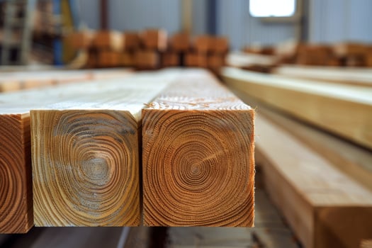 Stacked lumber at a woodworking facility photo