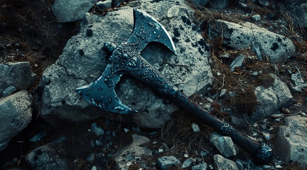 Mystical Axe Resting on Rocky Terrain photo