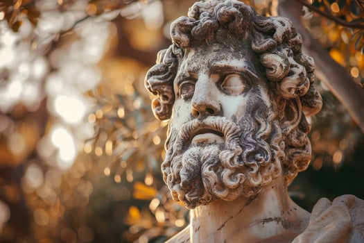 Ancient Greek sculpture of a bearded man in dramatic lighting photo