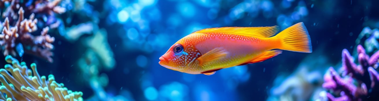 Vibrant Tropical Fish Swimming in a Coral Reef Aquarium photo