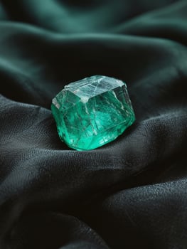 Emerald Gemstone on Dark Silk Fabric photo