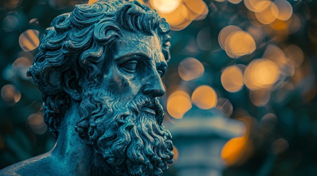 Ancient Greek sculpture of a philosopher with intricate details photo