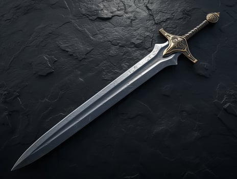 Elegant medieval sword on a dark textured background photo