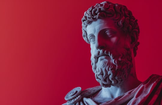 Classical statue with dramatic red lighting photo