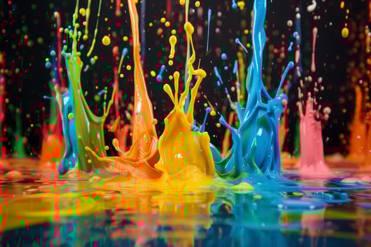 Vibrant Paint Splashes on Black Background photo