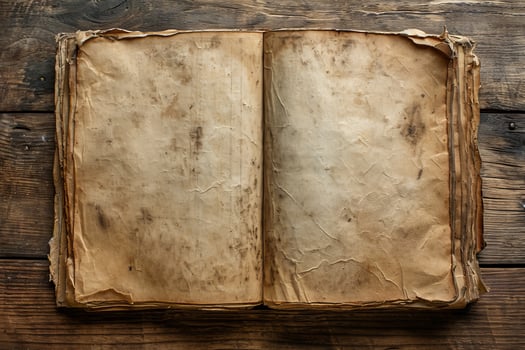 Antique open book on wooden background photo