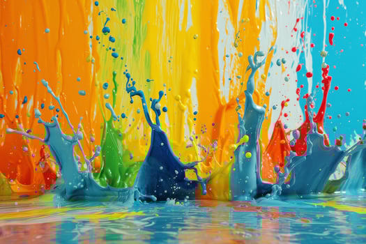 Colorful paint splashes on vibrant background photo