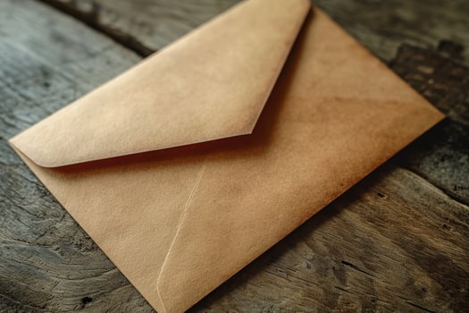 Vintage envelope on a rustic wooden table photo
