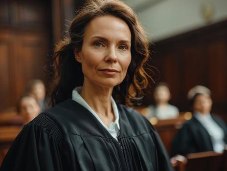 Confident female judge in a courtroom photo