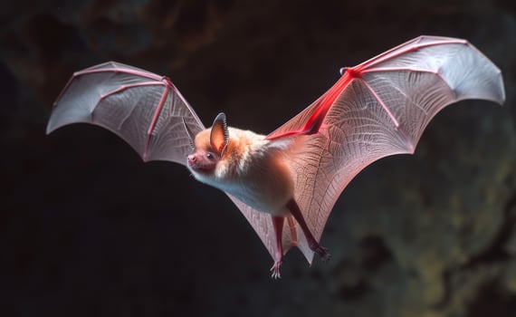Bat in mid flight against a dark background photo