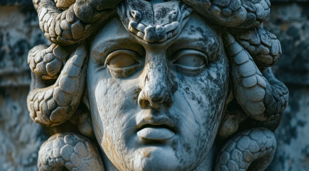 Close up of an Ancient Stone Sculpture with Intricate Details photo