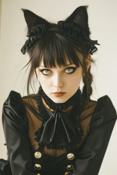 Woman in Cat Ears and Gothic Outfit photo