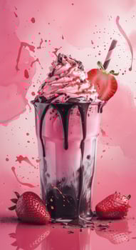 Strawberry Milkshake Splashing Over Glass photo
