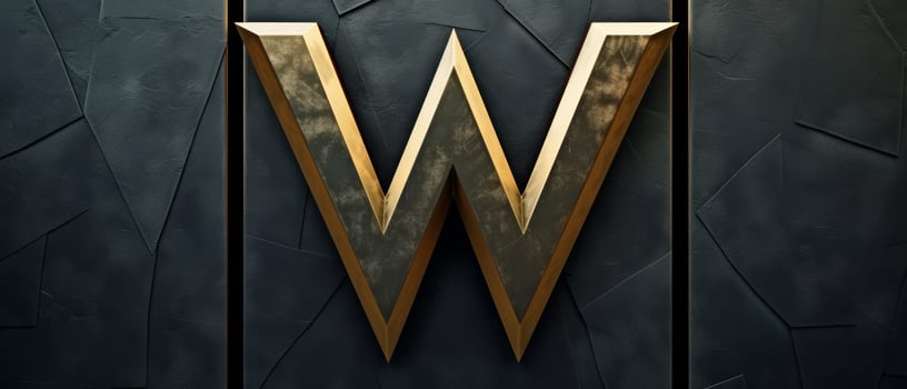 Golden letter W on a textured dark background photo