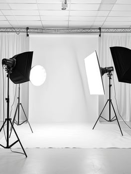 Professional photography studio setup with lighting equipment photo