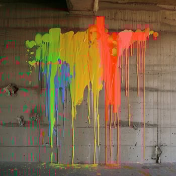 Colorful Paint Dripping Down a Concrete Wall photo