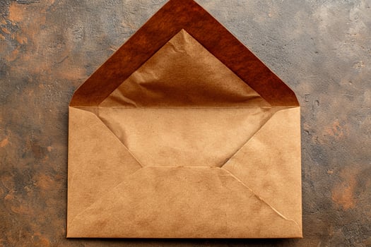 Open brown paper envelope on a textured background photo