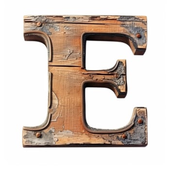 Vintage Wooden Letter E Isolated on White Background photo