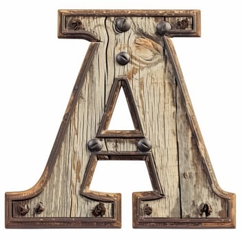 Vintage Wooden Letter A with Metal Bolts photo