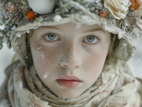 Portrait of a Child in Winter Attire with Snowflakes photo