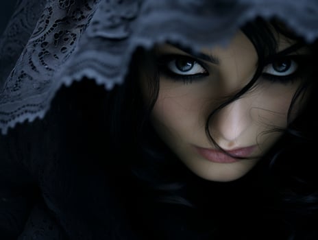 Mysterious woman with intense gaze under a lace veil photo