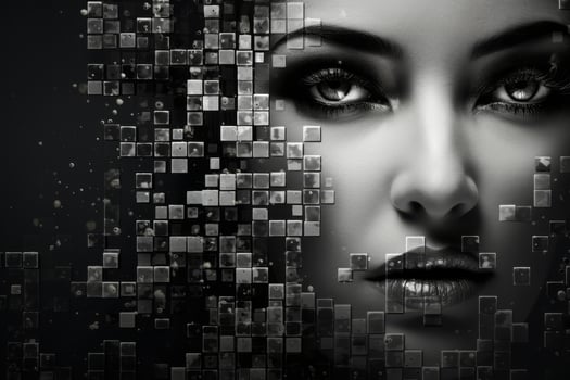 Abstract portrait of a woman with digital pixel dispersion effect photo