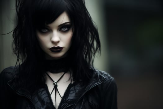 Mysterious gothic woman with dark makeup in a black outfit photo