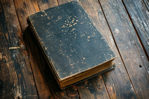 Old book on a wooden table photo