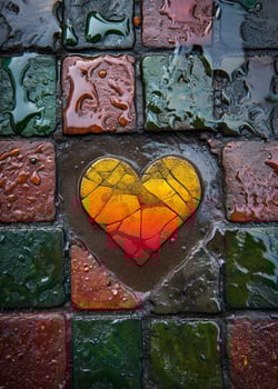Colorful mosaic heart on a rainy day photo