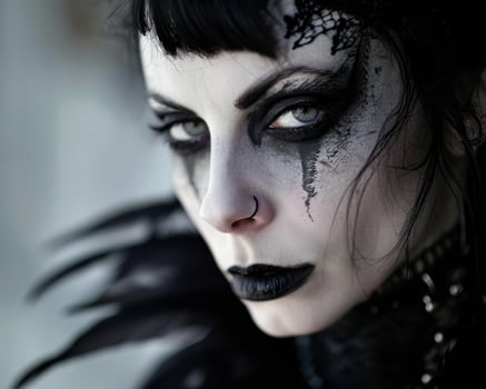 Gothic woman with dramatic makeup and dark attire photo