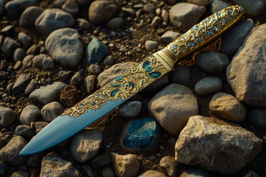 Ornate dagger on a rocky surface photo