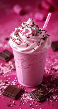 Delicious Pink Milkshake with Whipped Cream and Chocolate Sprinkles photo