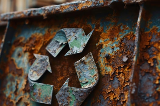 Close up of Rusty Recycle Symbol on Metal Surface photo