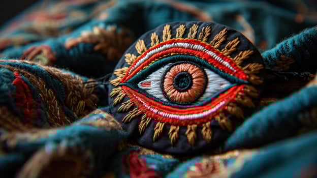 Detailed Embroidery of an Eye on Fabric photo