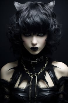Mysterious woman with cat ears and gothic makeup photo