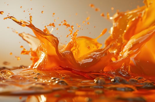 Vibrant orange liquid splash on a reflective surface photo