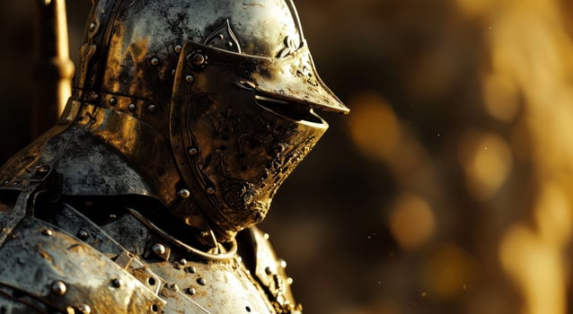 Medieval knight armor close up with dramatic lighting photo