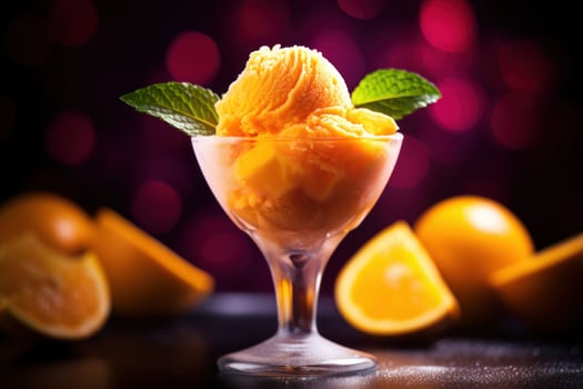 Refreshing Orange Sorbet in Elegant Glass with Mint Garnish photo