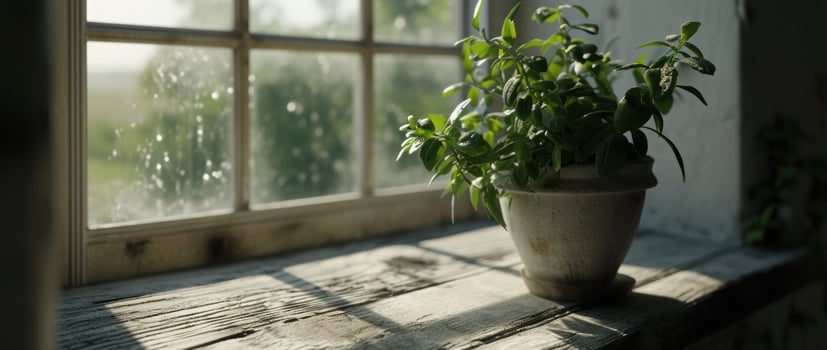 Potted plant basking in the sunlight by a window photo