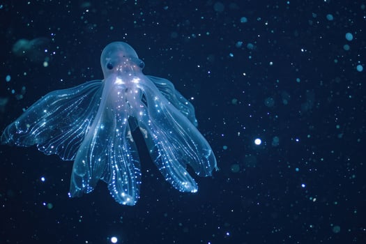 Glowing Jellyfish Swimming in Deep Blue Ocean photo