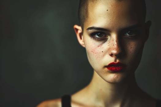 Portrait of a young woman with striking features and bold makeup photo