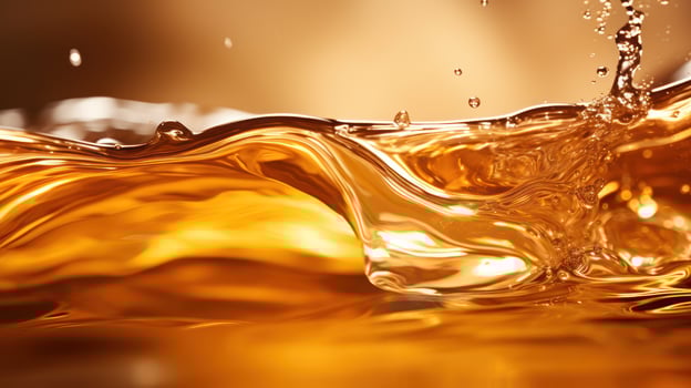 Golden liquid splash captured in high detail photo