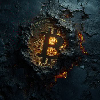 Bitcoin Cryptocurrency Concept with Lava Cracks photo