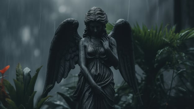 Angel statue in the rain photo