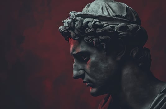 Classic sculpture bust with dramatic lighting on a dark background photo