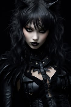 a woman in black with black makeup photo